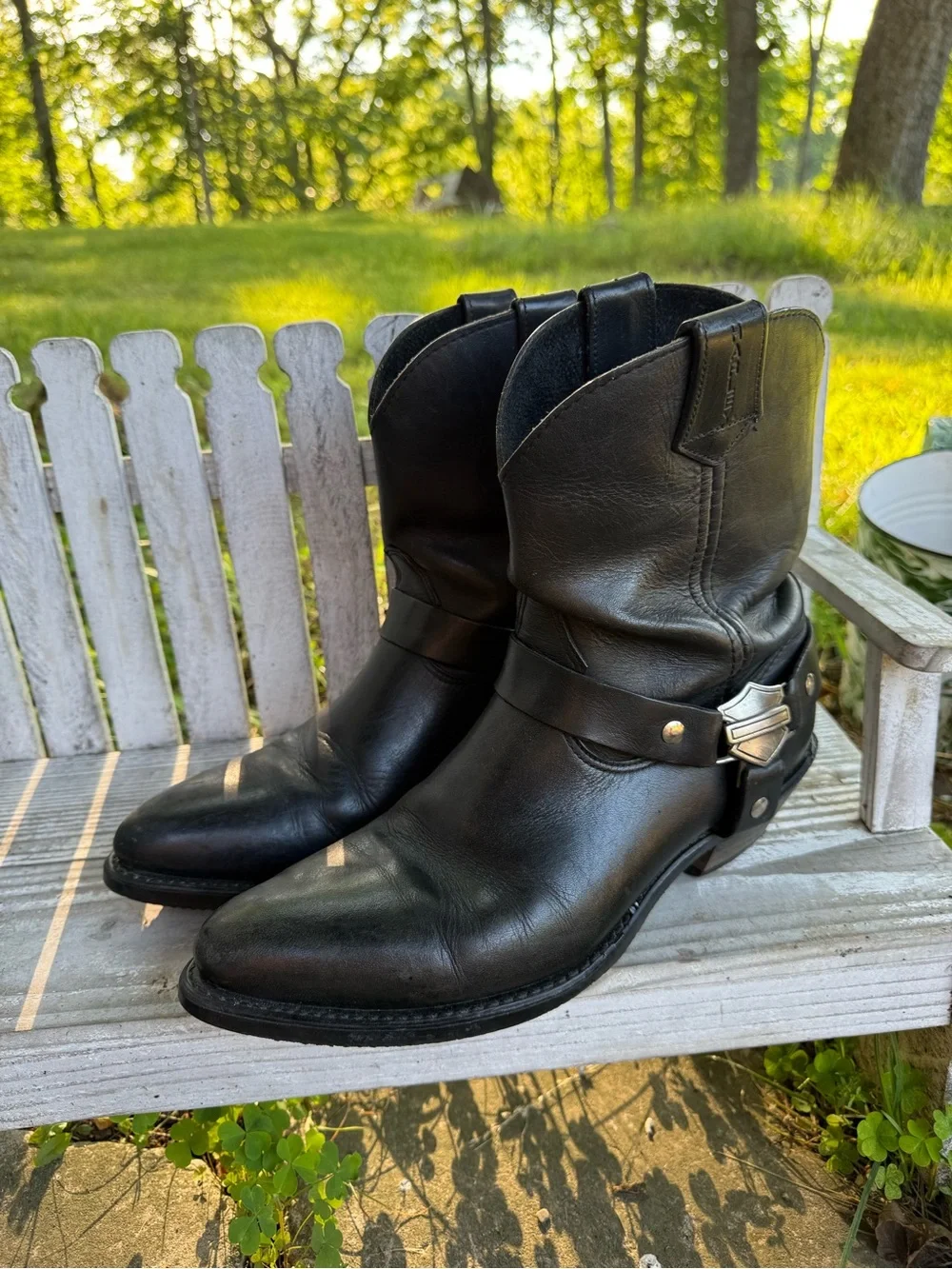 Black Leather Harness Cowboy Boots - Harley-Inspired Men’s Boot